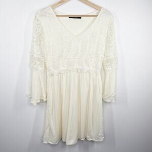 Zanzea Collections Cream Off-White Lace Detail Mini Dress Women's Size Medium M